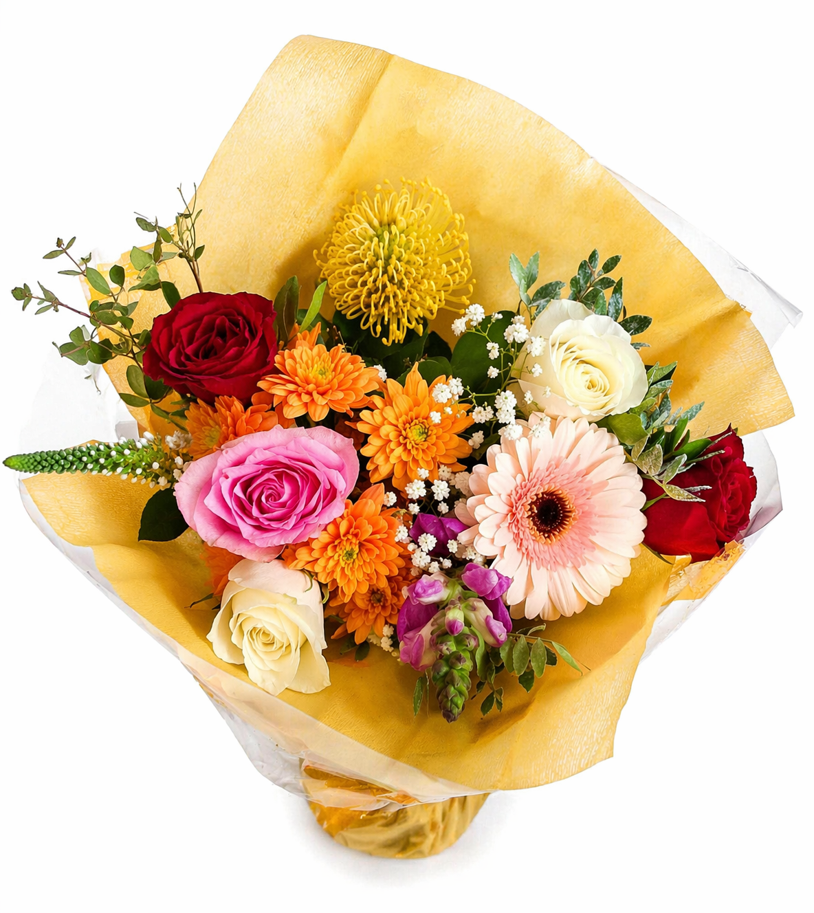 Bouquet floral coloré sur fond blanc